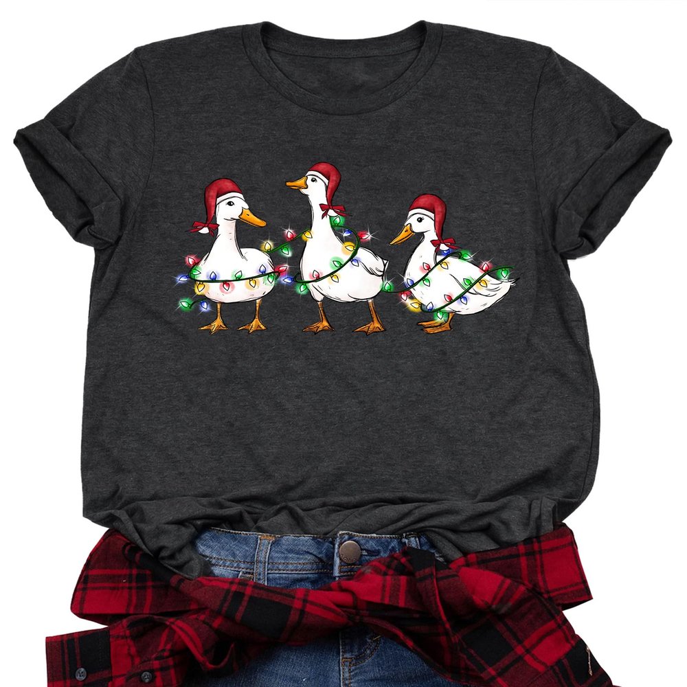 Christmas Shirts for Women Christmas Ducks T-Shirt Funny Animals Christmas Tops Casual Farm Lover Gift