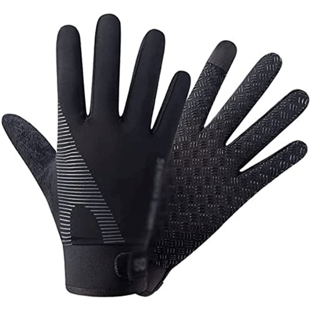 Gloves Unisex Gloves, Touch Screen Ice Silk Fabric Elastic Mittens, Breathable Full Finger Gloves for Outdoor Bicycle Riding, Black Full Finger