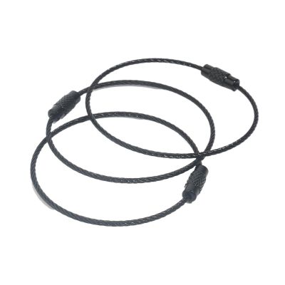 KABALI 10pcs 50mm Stainless Steel Round Circle Keychain Tag Rope Wire Cable Loop Screw Lock Key Ring Keyrings Connector DIY (Color : Black, Size : 50mm 10pcs)