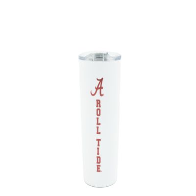 Decorvo Officially Licensed Collegiate Stainless Steel Tumbler - Double Walled Insulated Travel Tumbler with Slide Lid - 18 oz (Alabama - White)