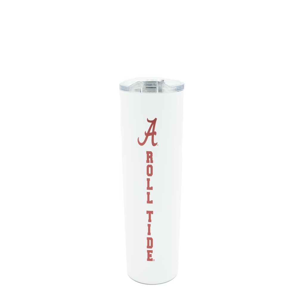 Decorvo Officially Licensed Collegiate Stainless Steel Tumbler - Double Walled Insulated Travel Tumbler with Slide Lid - 18 oz (Alabama - White)