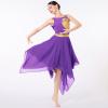 Liturgical Praise Dance Dresses for Women Adult Lyrical Dance Dress Modern Contemporary Costumes Worship Sleeveless Metallic Color Block Irregular Hem Chiffon Flowy Midi Dress Dancewear Purple M view 2