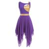 Liturgical Praise Dance Dresses for Women Adult Lyrical Dance Dress Modern Contemporary Costumes Worship Sleeveless Metallic Color Block Irregular Hem Chiffon Flowy Midi Dress Dancewear Purple M view 3