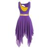 Liturgical Praise Dance Dresses for Women Adult Lyrical Dance Dress Modern Contemporary Costumes Worship Sleeveless Metallic Color Block Irregular Hem Chiffon Flowy Midi Dress Dancewear Purple M view 4