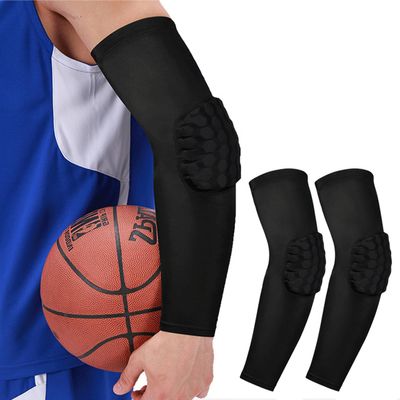 SUJAYU Padded Arm Sleeve Volleyball Arm Sleeves, 2 Pack Honeycomb Elbow Pads Elbow Braces, Football Baseball Basketball Sleeves (Black, XS)