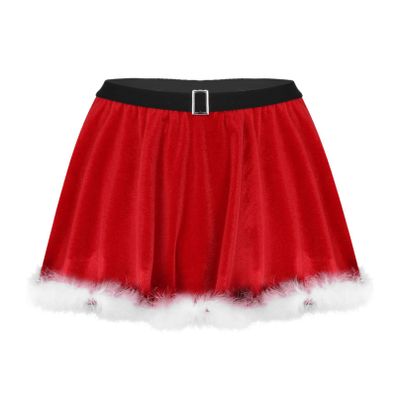 Agoky Women's Santa Mini Skirt Faux Fur Trim Mrs.Santa Claus Tutu Skirt Skater Dance Christmas Skirts Red Large