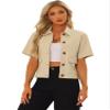 Allegra K Casual Tooling Short Sleeved Shirt for Women's Turndown Collar Jacket Lightweight Button Down Shirt X-Small Khaki view 1