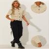 Allegra K Casual Tooling Short Sleeved Shirt for Women's Turndown Collar Jacket Lightweight Button Down Shirt X-Small Khaki view 2