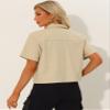 Allegra K Casual Tooling Short Sleeved Shirt for Women's Turndown Collar Jacket Lightweight Button Down Shirt X-Small Khaki view 3