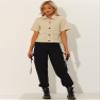 Allegra K Casual Tooling Short Sleeved Shirt for Women's Turndown Collar Jacket Lightweight Button Down Shirt X-Small Khaki view 4