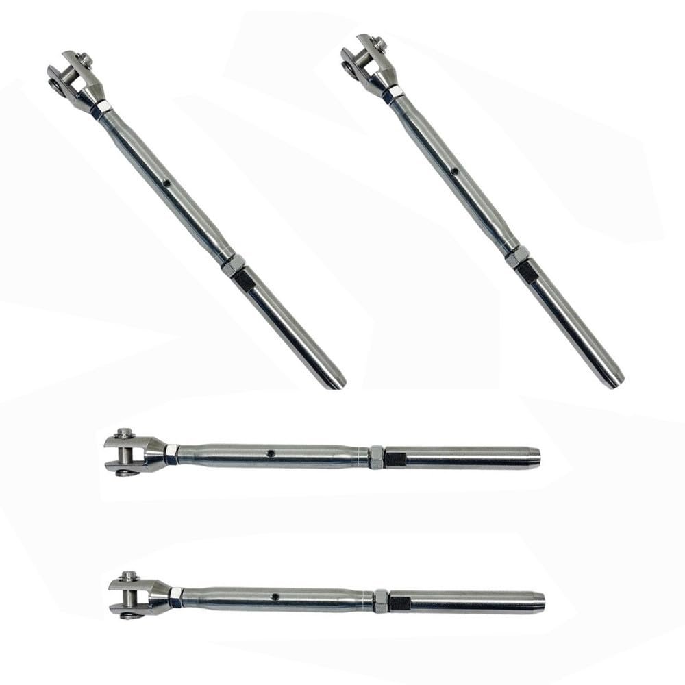 DBMIMPORTERS Marine 1/4" Thread Fork & Swage Stud Turnbuckle 1/8" Cable Stainless Steel 4 Pcs