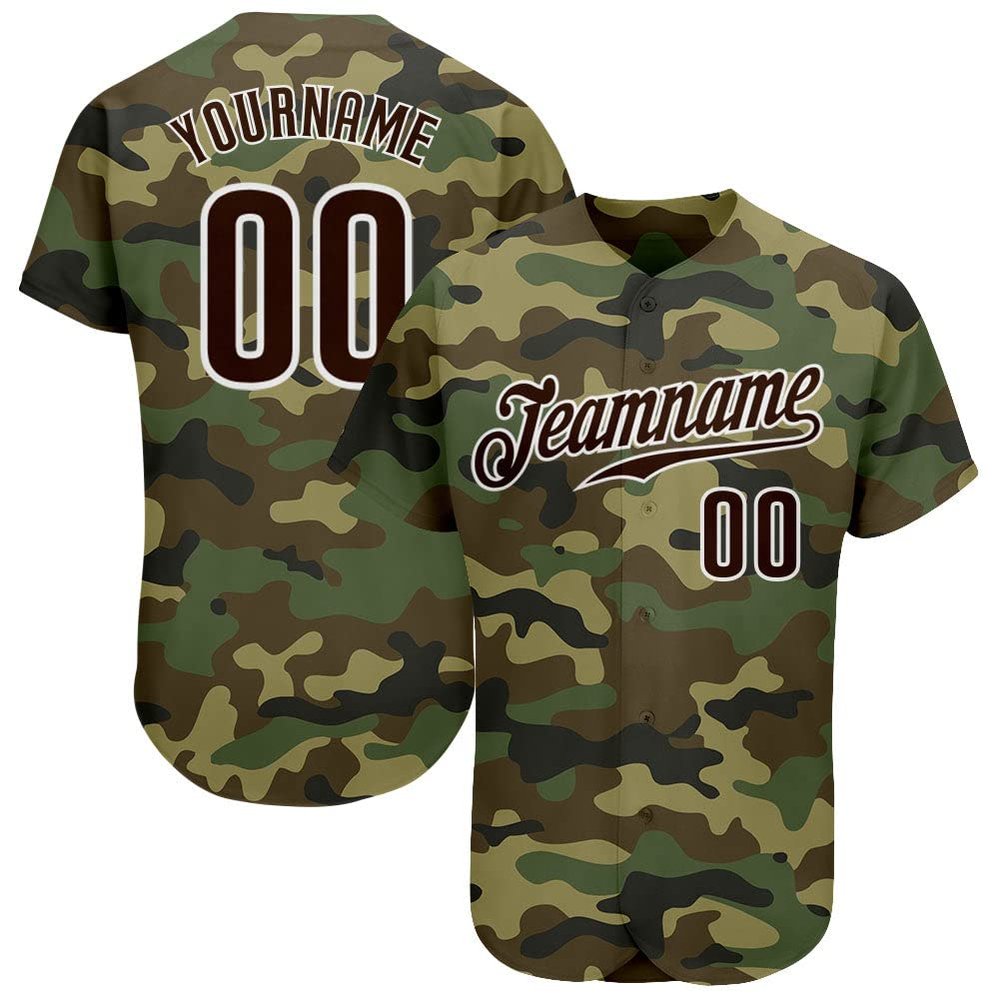 Custom Team Number Personalized Camo Brown-White Authentic Salute 2 Service Active Baseball Jersey for Men and Women