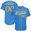 Custom Personalized Powder Blue Gold-White Authentic Active Baseball Jersey for Men and Women, Team Name Number Button Down Women'S Baseball Jersey view 1
