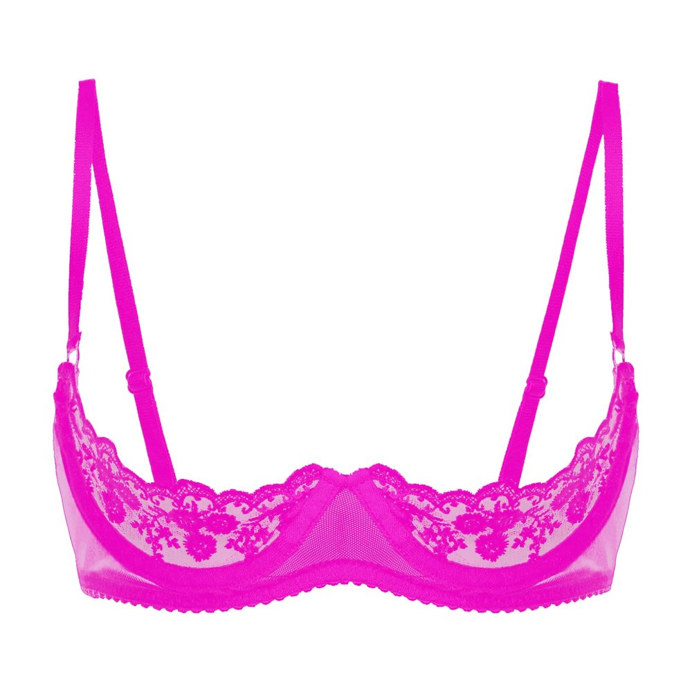 easyforever Women's Floral Lace Underwire Shelf Bra See Through Balconette Unlined Brassiere Rose Large