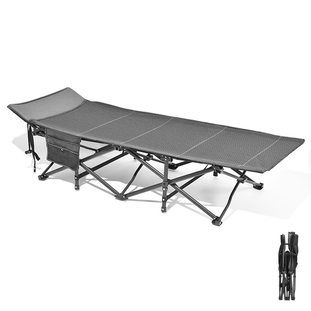 YVYKFZD Folding Camping Cot, Portable Camping Bed for Adults, Comfortable Single Sleeping Cots with Headrest Design and Side Pocket, Supports 440 lbs