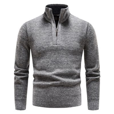 Maiyifu-GJ Men's Long Sleeve Fleece Quarter-Zip Sweater Casual Pullover Ribbed Knit Male Slim Knitted Wool Sweaters (Large,Light Gray 1)