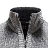 Maiyifu-GJ Men's Long Sleeve Fleece Quarter-Zip Sweater Casual Pullover Ribbed Knit Male Slim Knitted Wool Sweaters (Large,Light Gray 1) view 4
