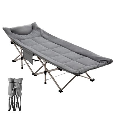 YVYKFZD Camping Cots for Adults, Folding Camping Bed, Portable Single Sleeping Cots with Headrest Design, Supports 485 lbs, for Tent Outdoor Travel (Color : Gray)