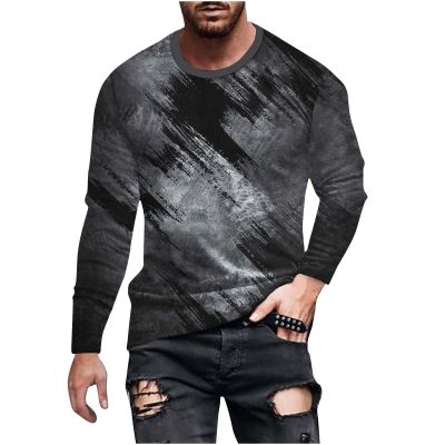 2023 Men Mens Long Sleeve Shirts Casual Gradient Color Loose Pullover Graphic Tee Shirts Fall Fashion Athletic Sweatshirts Long Sleeve Golf Shirts for Men Gray 3X