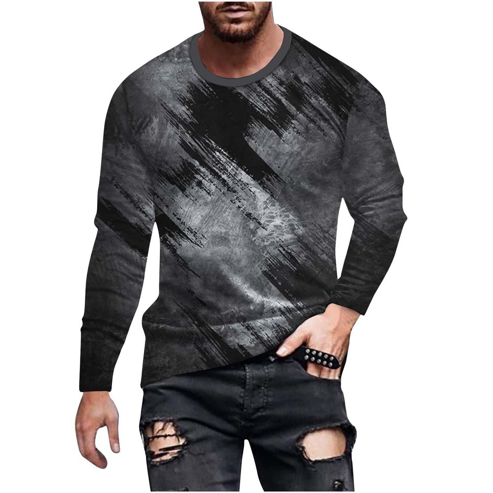 2023 Men Mens Long Sleeve Shirts Casual Gradient Color Loose Pullover Graphic Tee Shirts Fall Fashion Athletic Sweatshirts Long Sleeve Golf Shirts for Men Gray 3X
