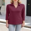 ORANDESIGNE Women's 3/4 Sleeves V Neck Polo Shirts Casual Summer Tops Basic Collar Cute Tees Wine Red view 4