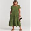 ANRABESS Women Summer Maxi Dress Short Sleeve Swing Casual Asymmetric Tiered Vacation Long Beach Sundress Outfits Army Green Small view 2