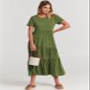 ANRABESS Women Summer Maxi Dress Short Sleeve Swing Casual Asymmetric Tiered Vacation Long Beach Sundress Outfits Army Green Small view 3