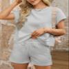 Dokotoo Workout Sets for Women Short Sleeve Sweatshirts Sweatpants with Pockets Summer Outfits 2025 Spring Casual Cute Valentines Pajamas for Women Grey Small view 4