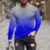 2023 Men Mens Long Sleeve Shirts Casual Gradient Color Loose Pullover Graphic Tee Shirts Fall Fashion Athletic Sweatshirts Heavyweight Long Sleeve t Shirts for Men Blue 4X view 2