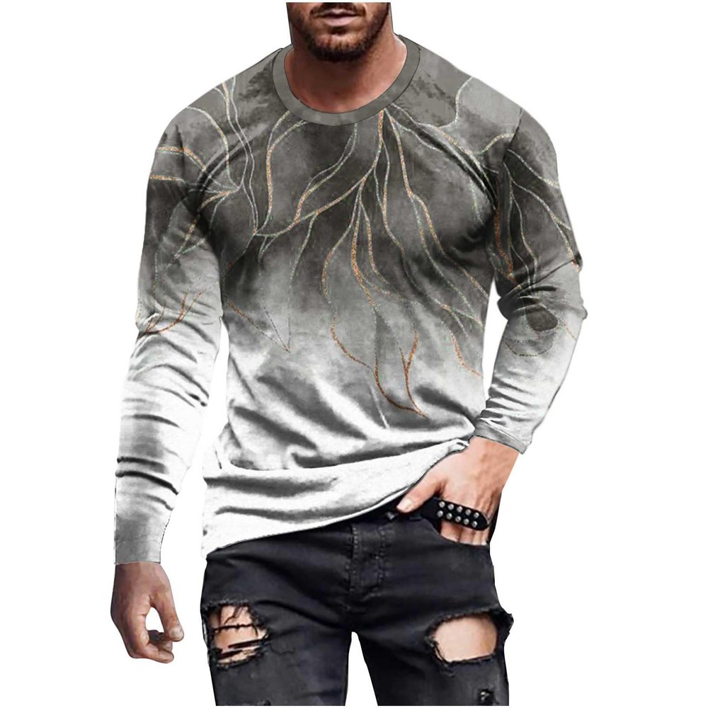 2023 Mens Long Sleeve Shirts Casual Gradient Color Loose Pullover Graphic Tee Shirts Fall Fashion Athletic Sweatshirts Mens Long Sleeve Cotton Shirts Gray 4X