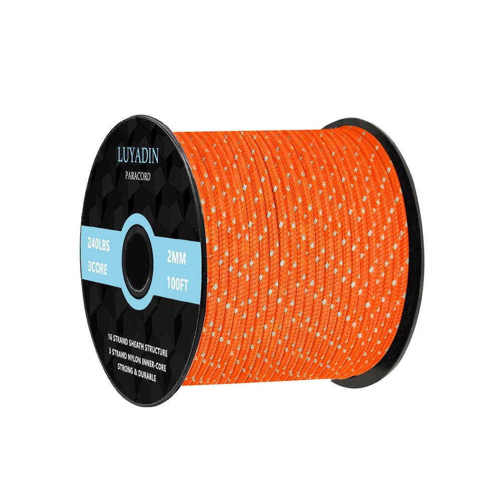 LUYADIN Reflective Paracord 240lb - Diameter 2mm Micro Utility Cord -3 Strand Parachute Spool Cord - 100ft 200ft,Paracord for Camping,Hiking,Fishing,Outdoor and DIY