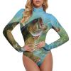 Bass Fishing Women's Long Sleeve Bodysuit Turtleneck Tops Stretch Jumpsuit T Shirts M view 1