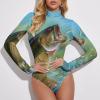 Bass Fishing Women's Long Sleeve Bodysuit Turtleneck Tops Stretch Jumpsuit T Shirts M view 3