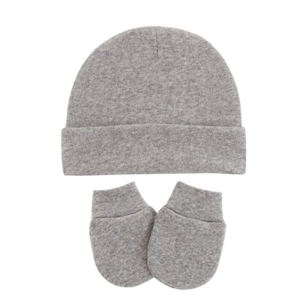 Baby Hats Mittens Set Unisex Infant eanie Caps Newborn ospital Hat with Mitten Set for Baby Boys Girls (Grey, A)