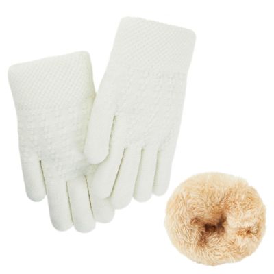 Century Star Kids White Winter Warm Gloves for Boys Girls Knitted Gloves Thermal Fleece Lined Mittens 1 Pair White 5-8 Years