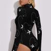 Airplane Heart Women's Long Sleeve Bodysuit Turtleneck Tops Stretch Jumpsuit T Shirts 2XL view 2