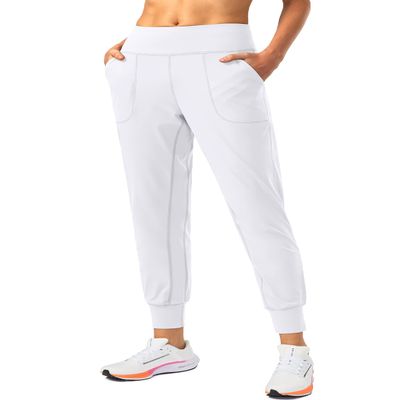 Soothfeel Women's Joggers with Zipper Pockets High Waisted Athletic Workout Yoga Pants Joggers for Women Tall (White, M)