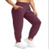 Soothfeel Women's Joggers with Zipper Pockets High Waisted Athletic Workout Yoga Pants Joggers for Women Petite (Wine, M) view 1