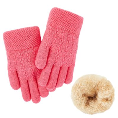 Century Star Kids Pink Winter Warm Gloves for Boys Girls Knitted Gloves Thermal Fleece Lined Mittens 1 Pair Pink 5-8 Years