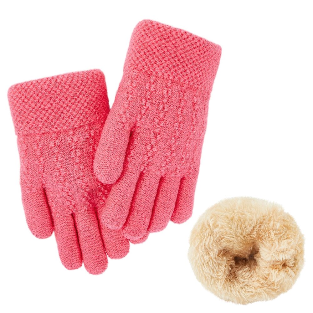 Century Star Kids Pink Winter Warm Gloves for Boys Girls Knitted Gloves Thermal Fleece Lined Mittens 1 Pair Pink 5-8 Years