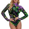 Endless Mardi Gras Vortex Women's Long Sleeve Bodysuit Turtleneck Tops Stretch Jumpsuit T Shirts L view 1