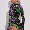 Endless Mardi Gras Vortex Women's Long Sleeve Bodysuit Turtleneck Tops Stretch Jumpsuit T Shirts L view 2