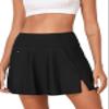 Aleumdr Women's 3" High Waisted Swim Skirt with Side Pocket Swim Skorts Tummy Control Swim Bottoms Side Split with Built-in Brief Black Small view 1