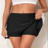 Aleumdr Women's 3" High Waisted Swim Skirt with Side Pocket Swim Skorts Tummy Control Swim Bottoms Side Split with Built-in Brief Black Small view 2