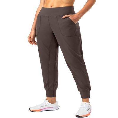 Soothfeel Women's Joggers with Zipper Pockets High Waisted Athletic Workout Yoga Pants Joggers for Women Tall (Brown, L)