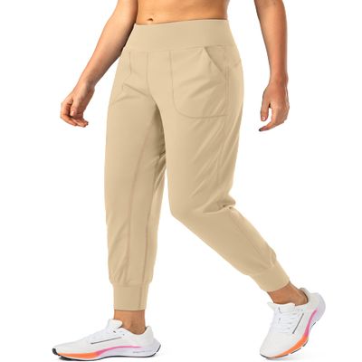 Soothfeel Women's Joggers with Zipper Pockets High Waisted Athletic Workout Yoga Pants Joggers for Women Tall (Khaki, S)