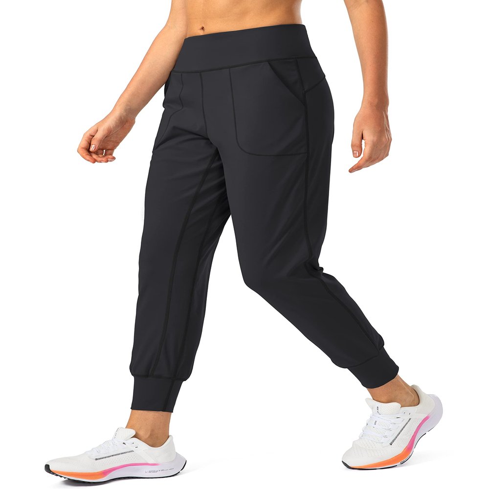 Soothfeel Women's Joggers with Zipper Pockets High Waisted Athletic Workout Yoga Pants Joggers for Women Petite (Black, XL)