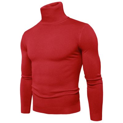 Mens Ribbed Slim Fit Knitted Pullover Turtleneck Sweater Casual Thermal Sweaters Basic Tops Lightweight Sweaters(Red,XXXL)