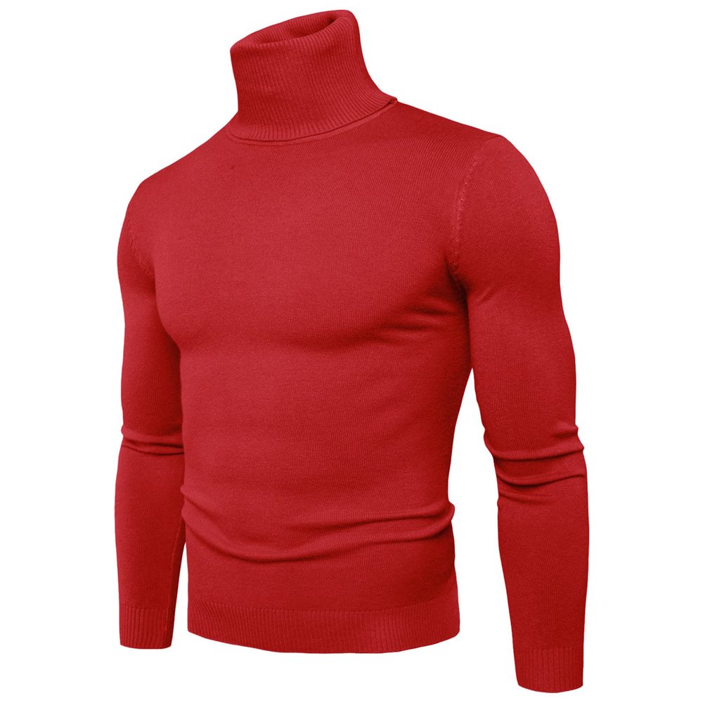 Mens Ribbed Slim Fit Knitted Pullover Turtleneck Sweater Casual Thermal Sweaters Basic Tops Lightweight Sweaters(Red,XXXL)