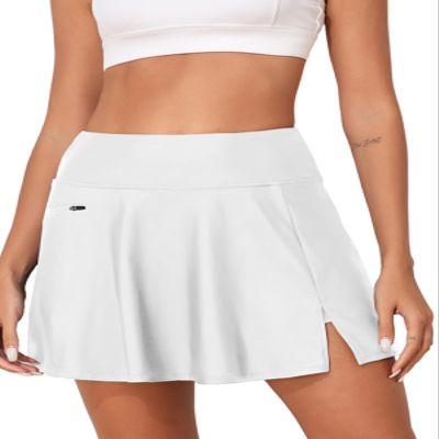 Aleumdr Women's 3" High Waisted Swim Skirt with Zipper Pockets Tummy Control Side Split Bathing Suit Swimsuit Tankini Bottoms White Large